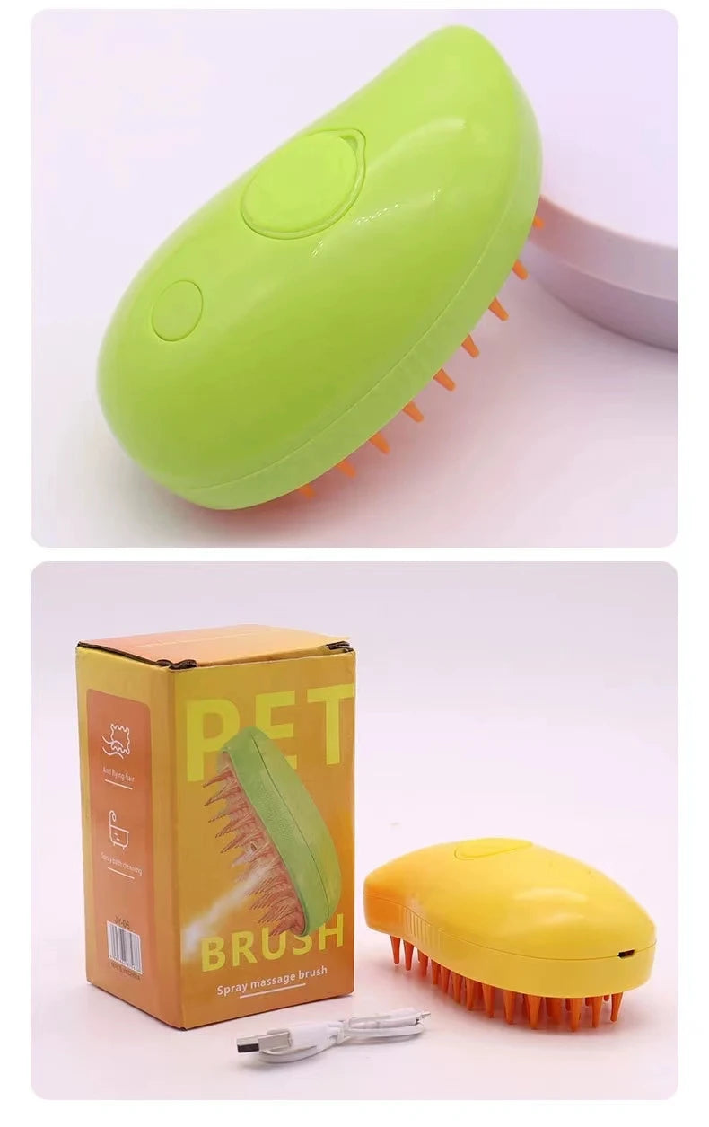 Escova de Vapor super Macia e Relaxante para Cachorros e Gatos - Limpe, Massageie e Remova pêlos
