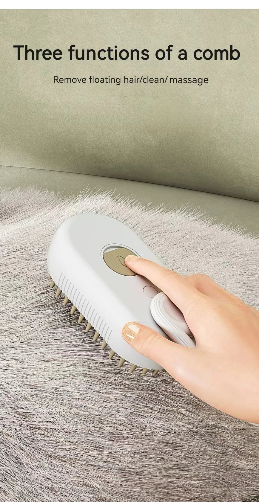 Escova de Vapor super Macia e Relaxante para Cachorros e Gatos - Limpe, Massageie e Remova pêlos