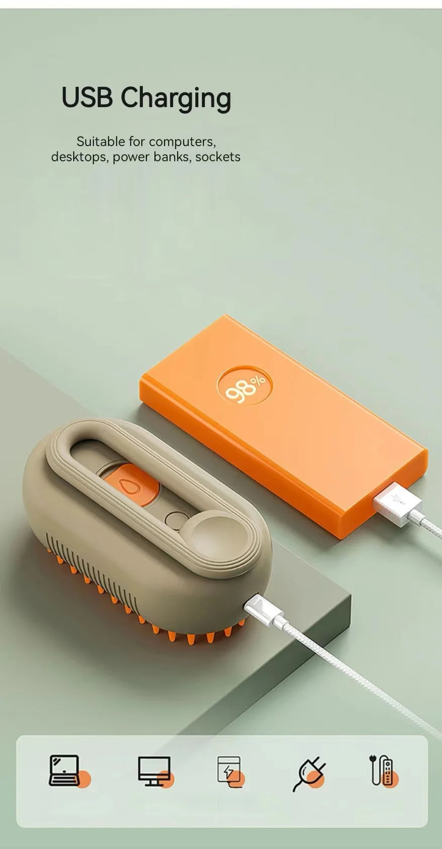 Escova de Vapor super Macia e Relaxante para Cachorros e Gatos - Limpe, Massageie e Remova pêlos