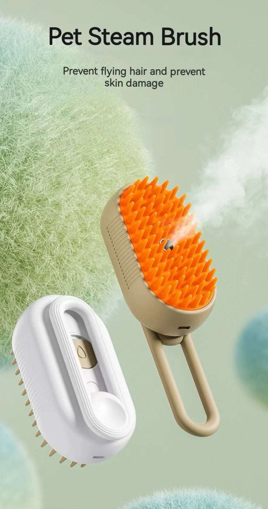Escova de Vapor super Macia e Relaxante para Cachorros e Gatos - Limpe, Massageie e Remova pêlos